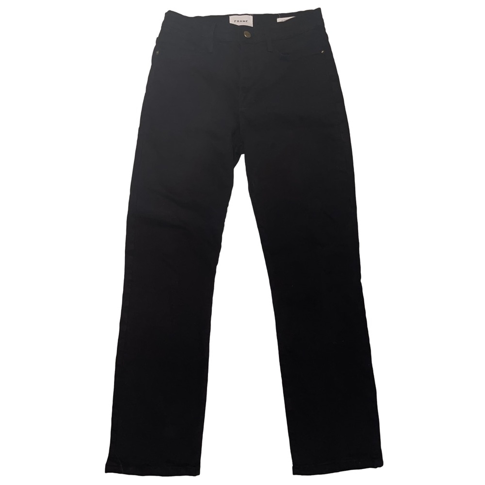 Frame Le High Straight Jeans Cropped High Rise Stretch Black Film Noir Size 28
